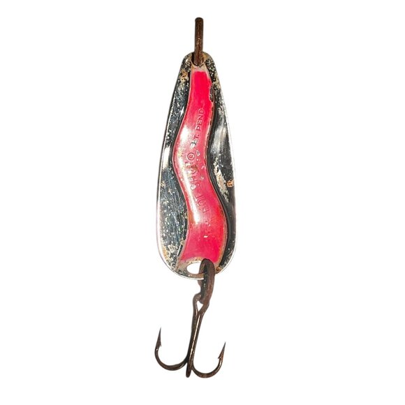 Luhr-Jensen Vintage Hot Shot Fishing Spoon Lure 4" Pink & Silver Rust on Hook - Picture 1 of 5